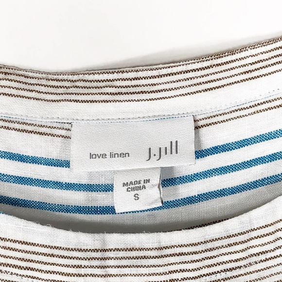 J Jill Small Dress Love Linen Stripe Blue White Sleeveless Knee Length Pocket733 - Picture 7 of 7